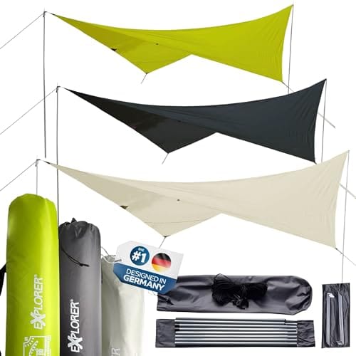 EXPLORER&reg; Sonnensegel 3x4m rechteckig wasserabweisend mit Stangen, Leinen und Heringen Sonnenschutz UPF80+ UV Schutz nach Standard 801 in gr&uuml;n f&uuml;r Balkon Garten Terrasse
