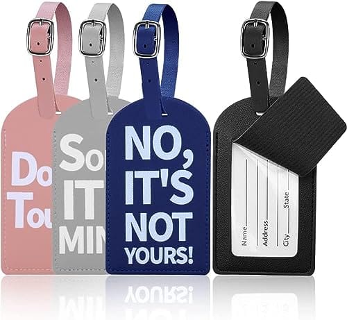 [4 St&uuml;ck] Kofferanh&auml;nger Koffer, Gep&auml;ckanh&auml;nger, PU Leder Tags mit Namensschild Adressschild, Kofferanh&auml;nger Koffer Reisezubeh&ouml;r - Schwarz