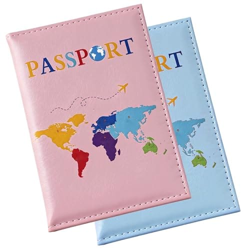 Lammcou PU Reisepassh&uuml;lle 2er Set, Wasserdicht Ultrad&uuml;nn Passport Cover f&uuml;r Reisen, Ideal f&uuml;r Flugzeug Business Urlaub (Pink+Blue)